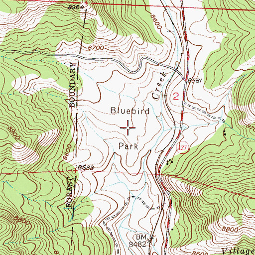 Topographic Map of Bluebird Park, CO