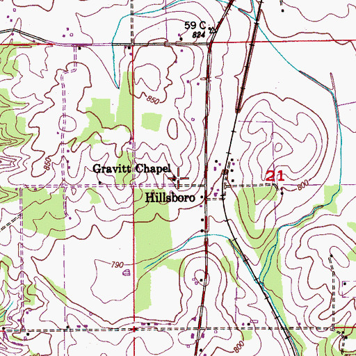 Topographic Map of Hillsboro School (historical), AL