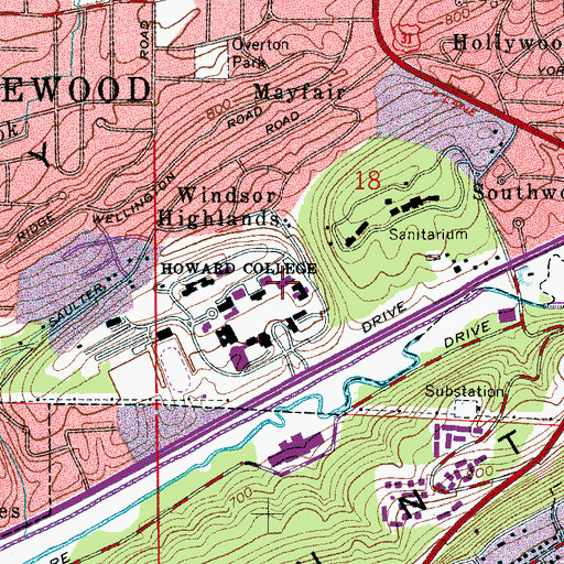 Topographic Map of Brooks Hall, AL