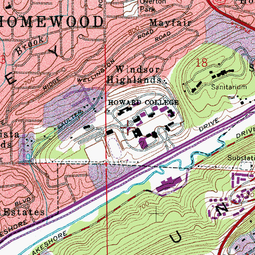 Topographic Map of John D Pittman Hall, AL