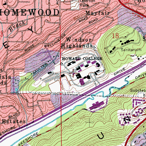 Topographic Map of John D Pittman Hall, AL