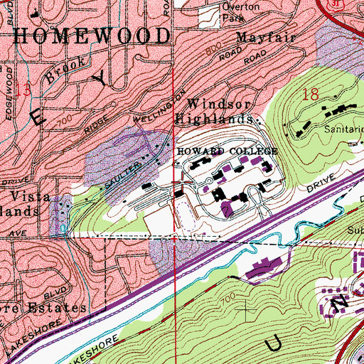 Topographic Map of Orlean Bullard Beeson Hall, AL