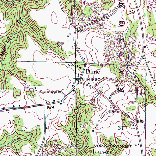 Topographic Map of Dime Cemetery, AL