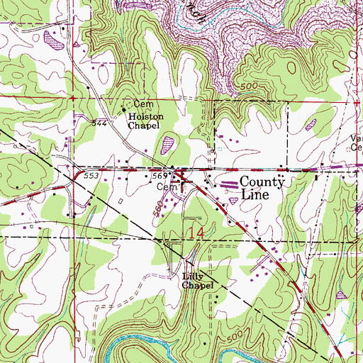 Topographic Map of County Line Missionary Baptist Church, AL