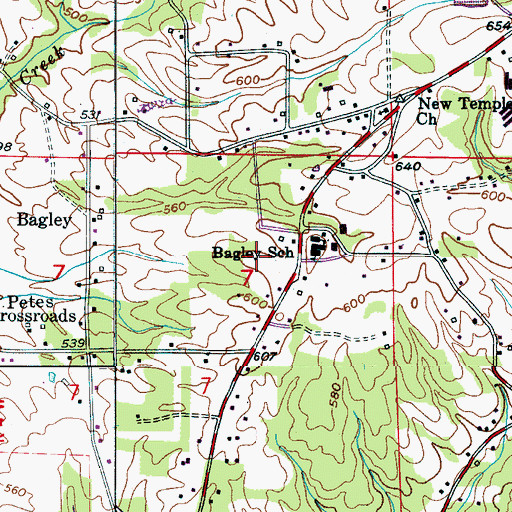Topographic Map of Bagley Meadows, AL