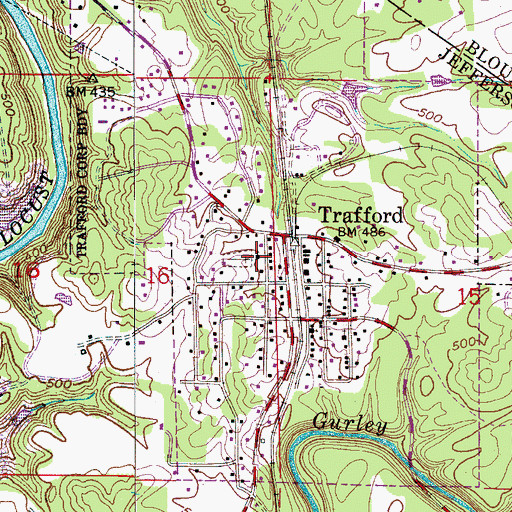 Topographic Map of Trafford Baptist Church, AL