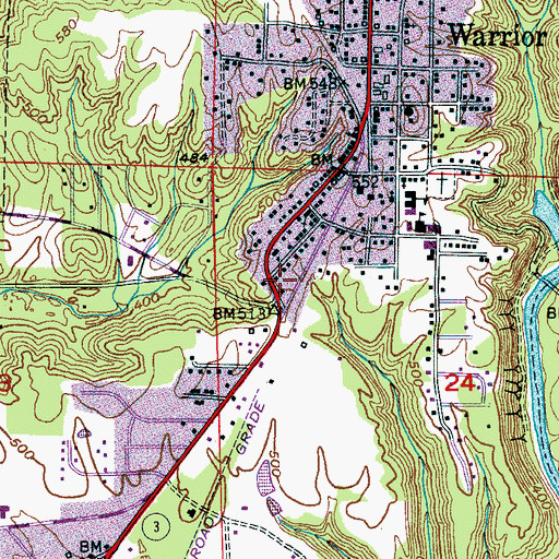 Topographic Map of Warrior Post Office, AL