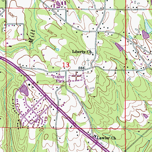 Topographic Map of Crews Mobile Home Park, AL
