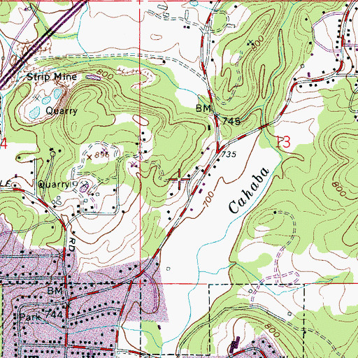 Topographic Map of Moss Rock, AL