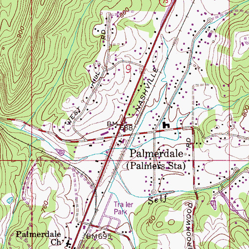 Topographic Map of Palmerdale Post Office, AL