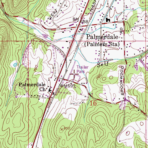 Topographic Map of Palmerdale Trailer Park, AL