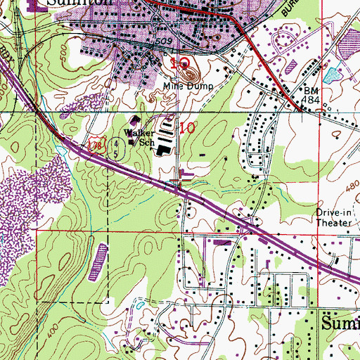 Topographic Map of Sumiton Church of God, AL