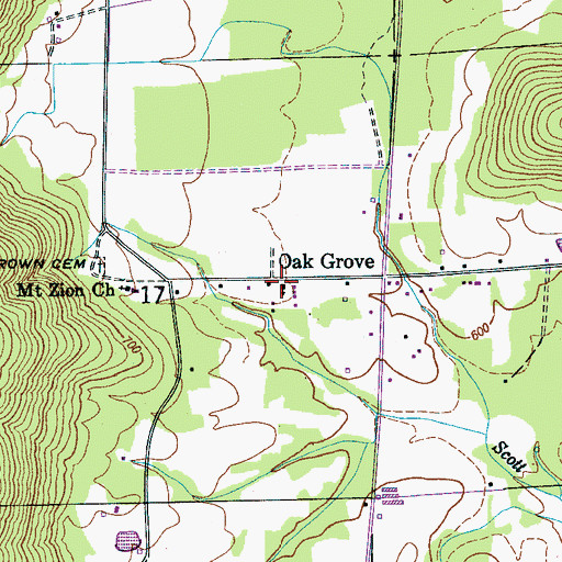 Topographic Map of Oak Grove School (historical), AL
