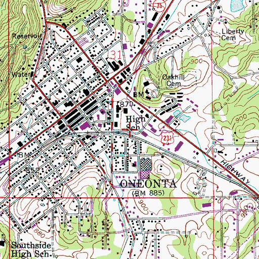 Topographic Map of Blount County-Oneonta Agri-Business Center, AL
