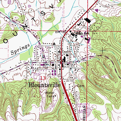 Topographic Map of Blountsville Town Hall, AL