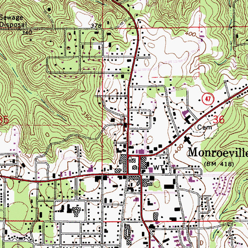 Topographic Map of First Presbyterian Church, AL