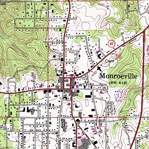 Topographic Map of Monroe County Public Library, AL