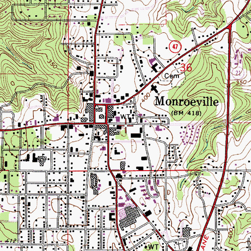 Topographic Map of Monroeville Fire Rescue Station 1, AL