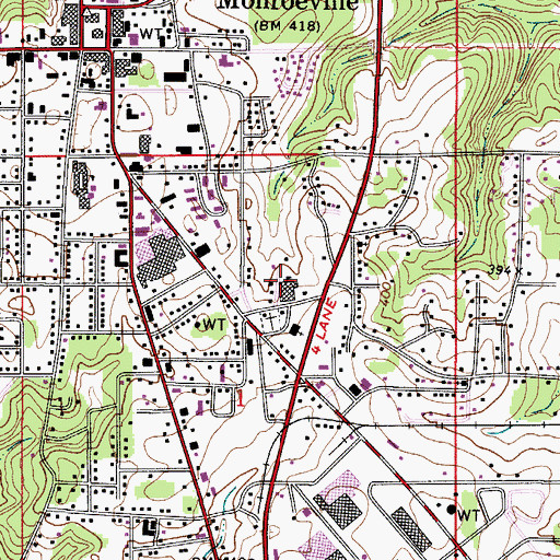 Topographic Map of Monroeville Middle School, AL