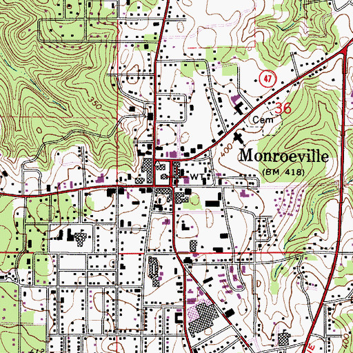 Topographic Map of Monroeville Post Office, AL