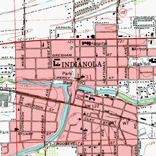 Topographic Map of Indianola Post Office, MS