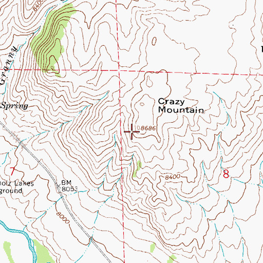 Topographic Map of Crazy Mountain, CO