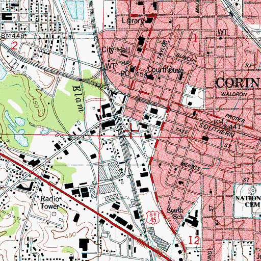 Topographic Map of Alcorn County Health Center, MS