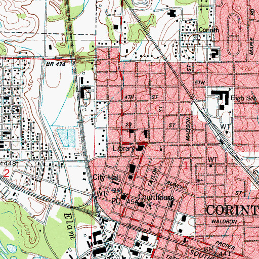 Topographic Map of First Assembly of God Church, MS