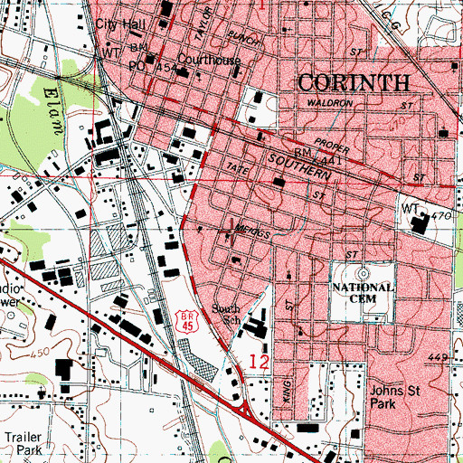Topographic Map of Meiggs Street Church of Christ, MS