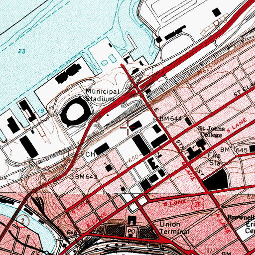 Topographic Map of Erieview Plaza, OH
