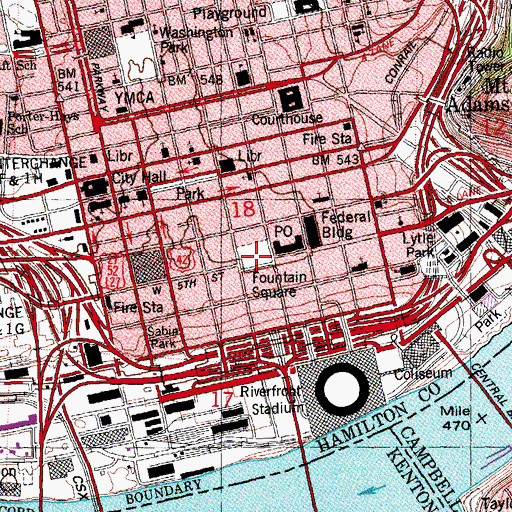 Topographic Map of Probasco Fountain, OH