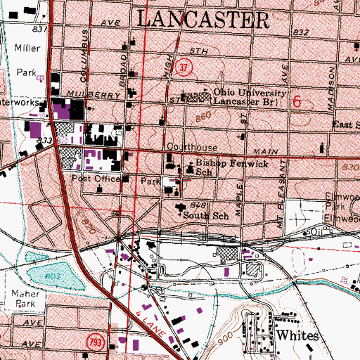 Topographic Map of Lancaster Fire Department Station 1, OH