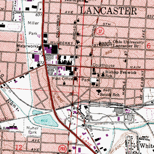 Topographic Map of Lancaster City Hall, OH