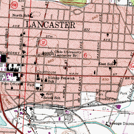 Topographic Map of Maple Street Evangelical United Brethren Church, OH