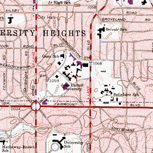 Topographic Map of Bernet Hall, OH