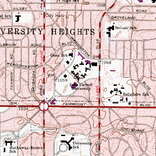 Topographic Map of Bruening Hall, OH