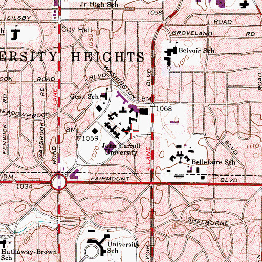 Topographic Map of Millor Hall, OH