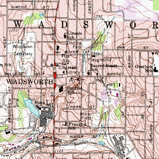Topographic Map of First Methodist Church, OH