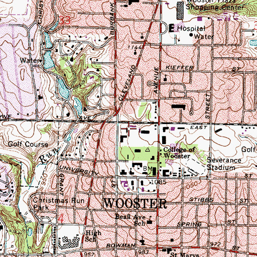 Topographic Map of Andrews Hall, OH