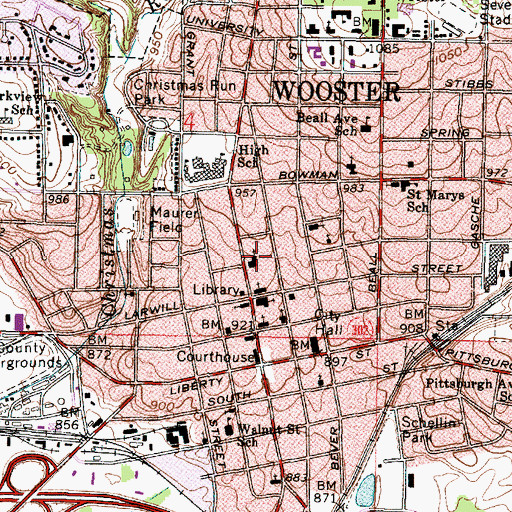 Topographic Map of Central Christian Church, OH