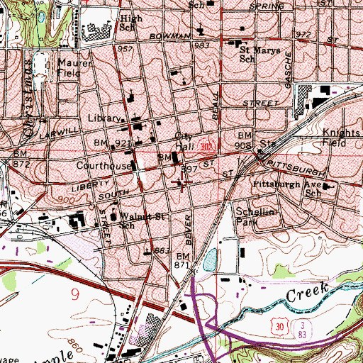 Topographic Map of First Church of God, OH