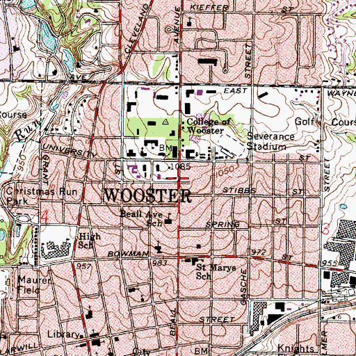 Topographic Map of Merz Hall, OH