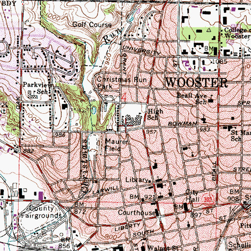 Topographic Map of West Bowman Street Public School (historical), OH