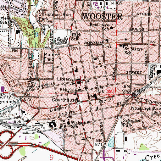Topographic Map of Wooster United Methodist Church, OH