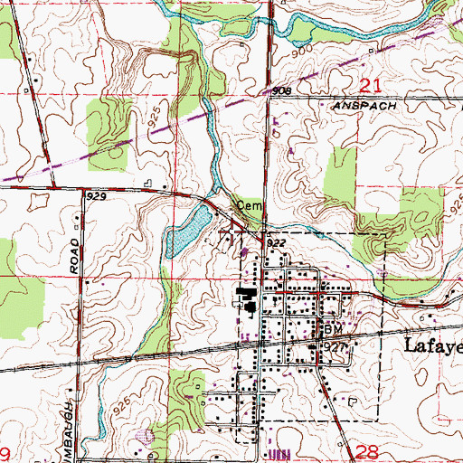 Topographic Map of Lafayette Cemetery, OH