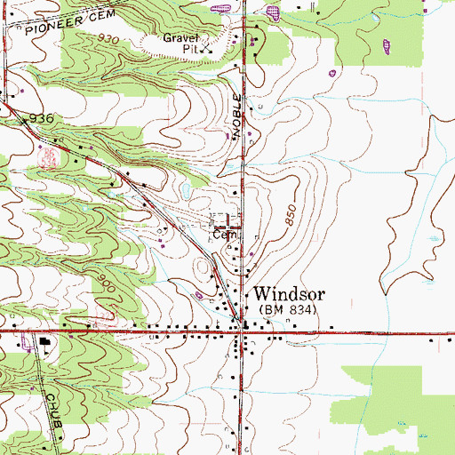 Topographic Map of Windsor Corners Cemetery, OH