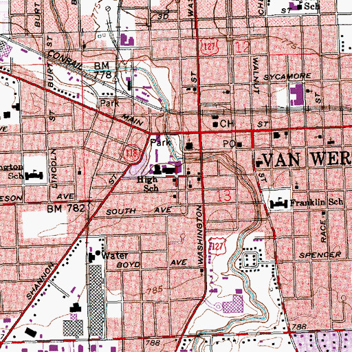 Topographic Map of First Baptist Church, OH