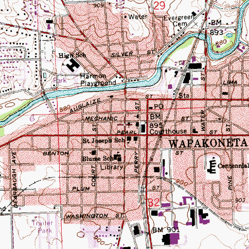 Topographic Map of Auglaize County Jail, OH