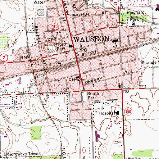 Topographic Map of First Baptist Church, OH