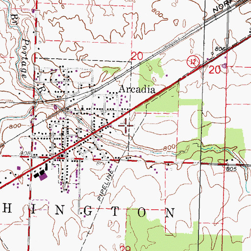 Topographic Map of Arcadia Cemetery, OH
